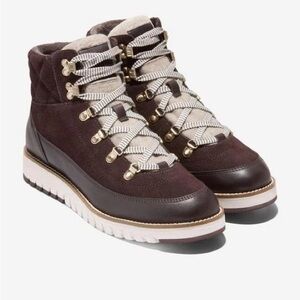 Cole Haan ZG Elissa Hiker WP Boot 8.5 Dark Brown Waterproof Suede Quilted